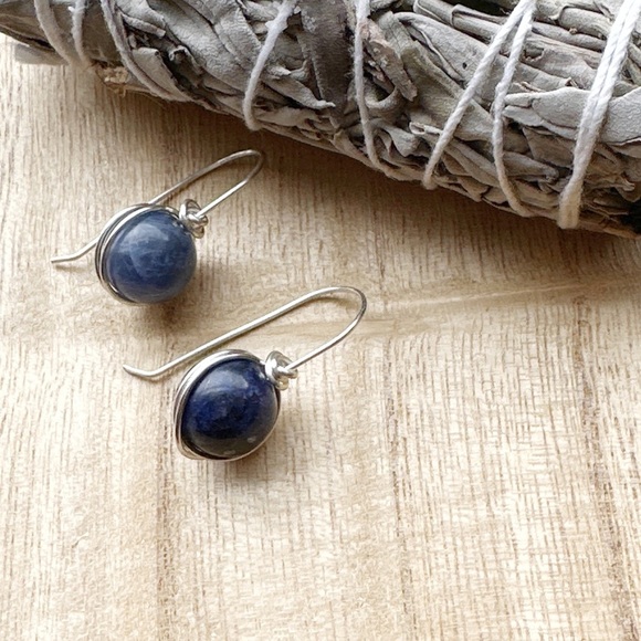 Silver and Lapis lazuli statement big chunky bubbles dangle long earrings - Picture 5 of 8